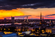 Landscape Of The City From The Top Of The Latvian Academy Of Sciences, Riga, Latvia
