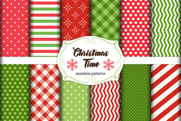 Wall Mural - Set of 12 cute seamless Christmas Time patterns with traditional ornaments