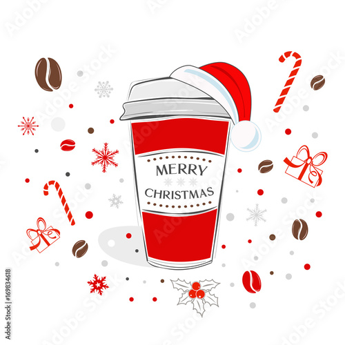 Download Merry Christmas coffee cup with hand drawn lettering over ...