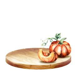 Wall Mural - Background with platter and pumpkin. Watercolor hand-drawn illustration