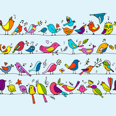Poster - Birds family, seamless pattern for your design