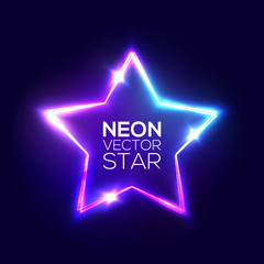 Wall Mural - abstract neon star. electric frame. night club sign. 3d retro light starry signboard with shining ne