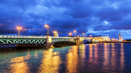 Wall Mural - Night view of the Palace Bridge in St. Petersburg