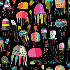 Poster - Funny jellyfishes, seamless pattern for your design