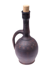 Wall Mural - Clay pitcher for wine on white background