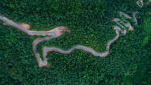 Roads In Dark Green Forest On The Mountain