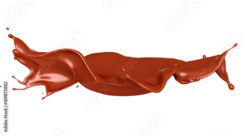 Plakat Splash czekoladowe białe tło. 3d ilustracja, 3d rendering.