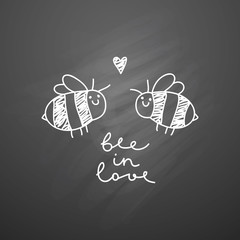 Poster - cute bees couple and handwritten text, bee in love