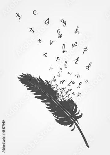 Cuadros en Lienzo old feather with flying alphabet letters