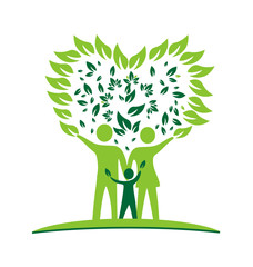 Family parents and kid green ecology logo vector