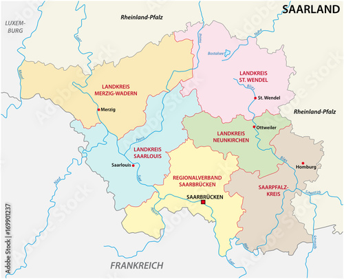 Plakat Mapa administracyjna i polityczna państwa Saary