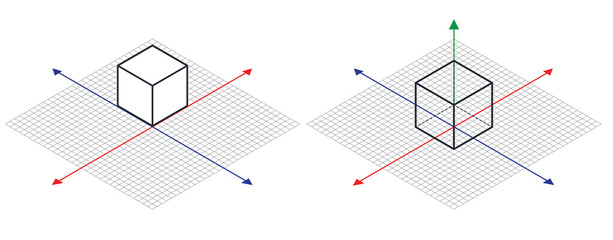 Isometric drawing a thirty degreesangle is applied to its sides. The cube opposite. 3d coordinate axis vector . Isometric Grid vector