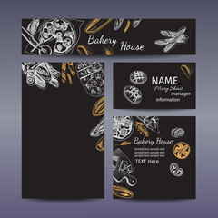 corporate style - bakery. vector background sketch - bread, loaf, baguette, focaccia, pizza. italian