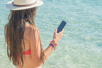 Girl with phone in sea - summer, sexy, vibes, fun, friendship