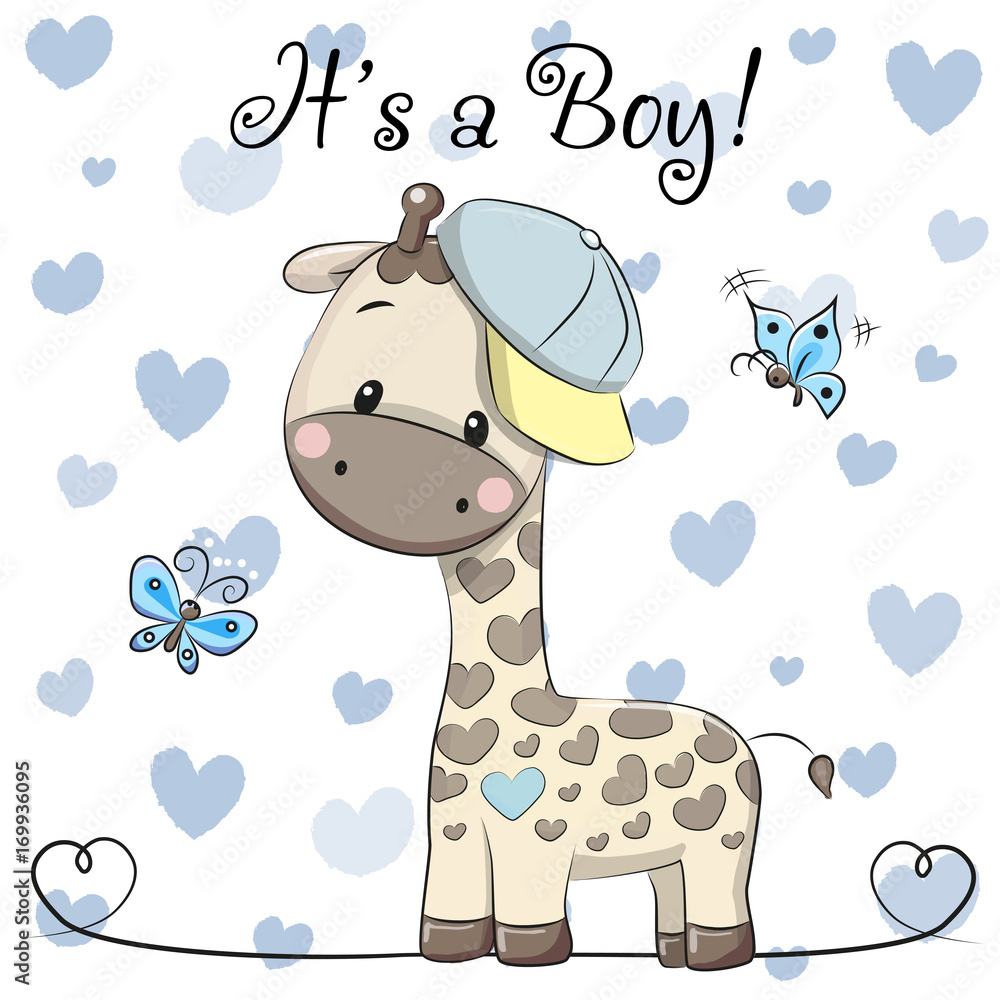Baby Shower Greeting Card with cute Giraffe boy Stock Vector | Adobe Stock
