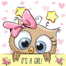 Baby Shower Greeting Card With Owl Girl