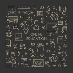 Poster - gold line banner for online education