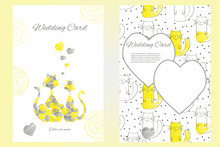 Two-sided Wedding Invitation Template Or Greeting Card With Funny Loving Cats.