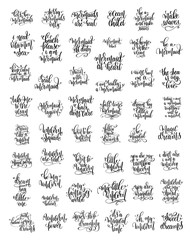 set of 50 black ink hand written lettering positive quote about 