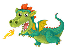 Cartoon Happy And Funny Dragon Isolated - Illustration For Children