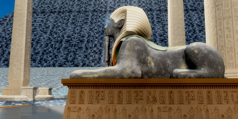 Wall Mural - egyptian sphinx statue - an egyptian sphinx statue is one of the guardians to pharaoh's tomb in anci