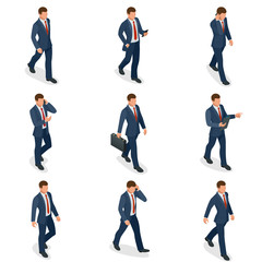 Wall Mural - Isometric set of Businessman and businesswoman character design. People isometric business man in different poses isolated. Working in office.