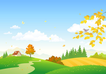 Fototapete - Autumn countryside landscape