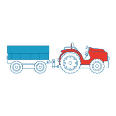 Canvas Print - Farm tractor with carriage vector illustration design