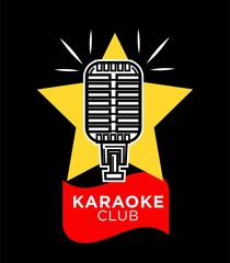 Wall Mural - Karaoke club promotional emblem with retro microphone and star