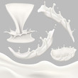 whole milk big set, pouring and splashing 3d vector realistic illustration, diary product design elements