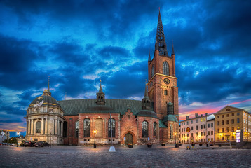 Wall Mural - HDR image of Riddarholmen Church at dusk located in Old Town (Gamla Stan) of Stockholm, Sweden