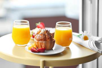 Canvas Print - Table with delicious breakfast at home