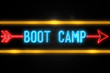 Boot Camp  - fluorescent Neon Sign on brickwall Front view