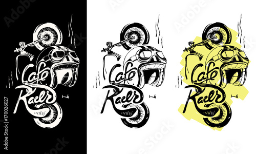 Fotomural Cafe racer print t-shirt. Motorcycle, helmet