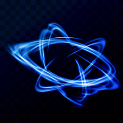 Wall Mural - blue dynamic swoosh lines tornado speed wind. bright neon light futuristic tech swirl over dark back