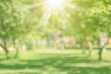 blur nature green park with sun light abstract background.