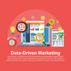 Wall Mural - data driven marketing strategy. web banner in flat style. lead generation, profit, business growth c