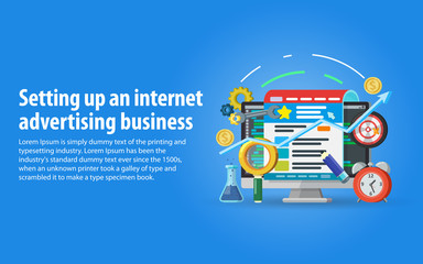 Wall Mural - setting up and analytics of advertising on the internet. targeting audience through advertising, bra