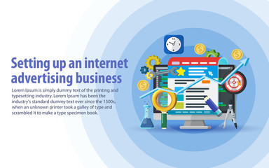 Wall Mural - setting up and analytics of advertising on the internet. targeting audience through advertising, bra