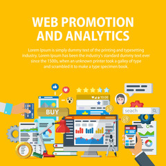 Wall Mural - web promotion and analytics of information. internet commerce, social networks, interaction with use