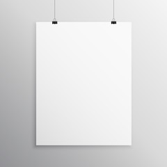 Wall Mural - blank flyer mockup template hanging with clip
