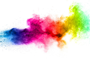 Wall Mural - Multicolored powder explosion on white background.