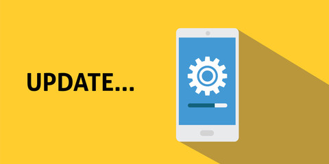 Wall Mural - smartphone update process with gearbox progress and loading bar with flat long shadow