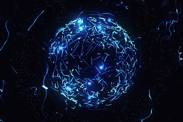 Wall Mural - blue sphere in space with glowing particles. abstract background. beautiful background with particle
