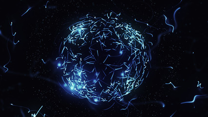 Wall Mural - blue sphere in space with glowing particles. abstract background. beautiful background with particle