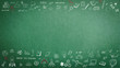 © Chinnapong - Green school teacher’s chalkboard background with doodle and blank copyspace for childhood imagination and education success concept
