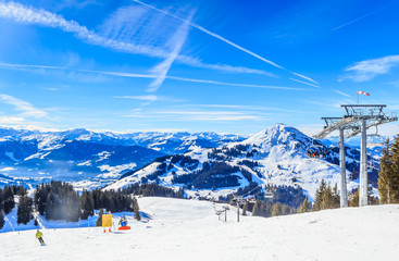 Canvas Print - Ski lift.  Ski resort Brixen im Thalef. Tyrol, Austria