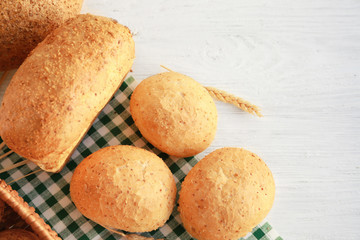 Sticker - Delicious bread on wooden table