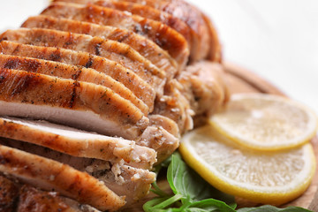 Delicious sliced turkey fillet, closeup