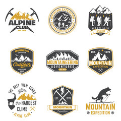 Wall Mural - vintage typography design with mountaineers and mountain silhouette.